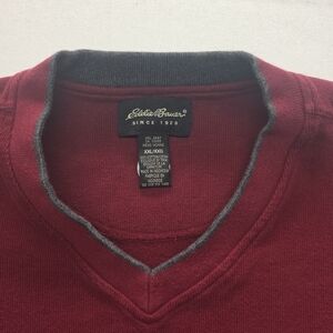 Eddie Bauer Men's Wine V-Neck Sweater with Gray Trim